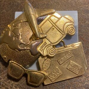 Vintage Travel Themed Gold Tone Brooch Pin